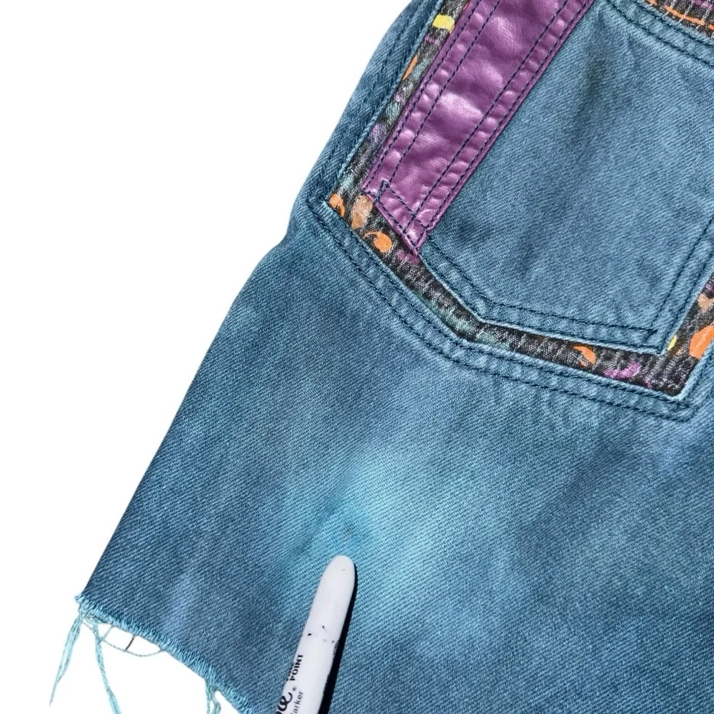 VTG 80 90s Major Damage Patchwork Denim Shorts Sz 22 Rare Y2K Hip Hop Streetwear